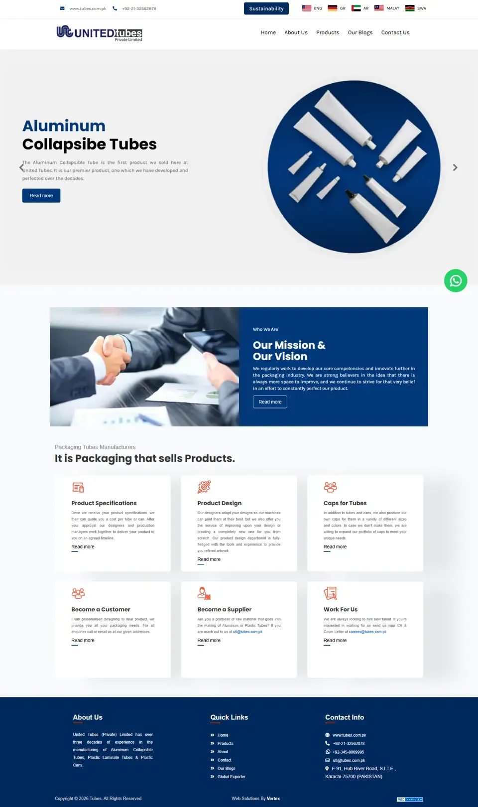 United Tubes (Private) Limited website home page