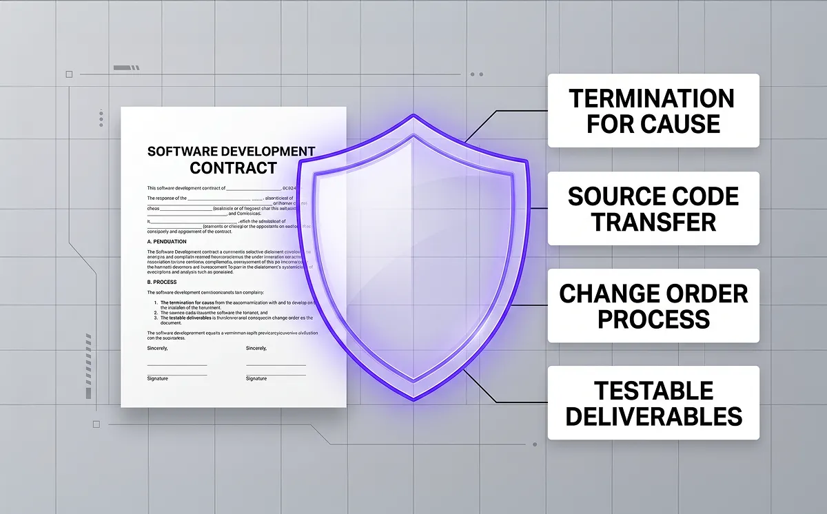 Software development contract showing milestone payments terms and source code transfer clauses